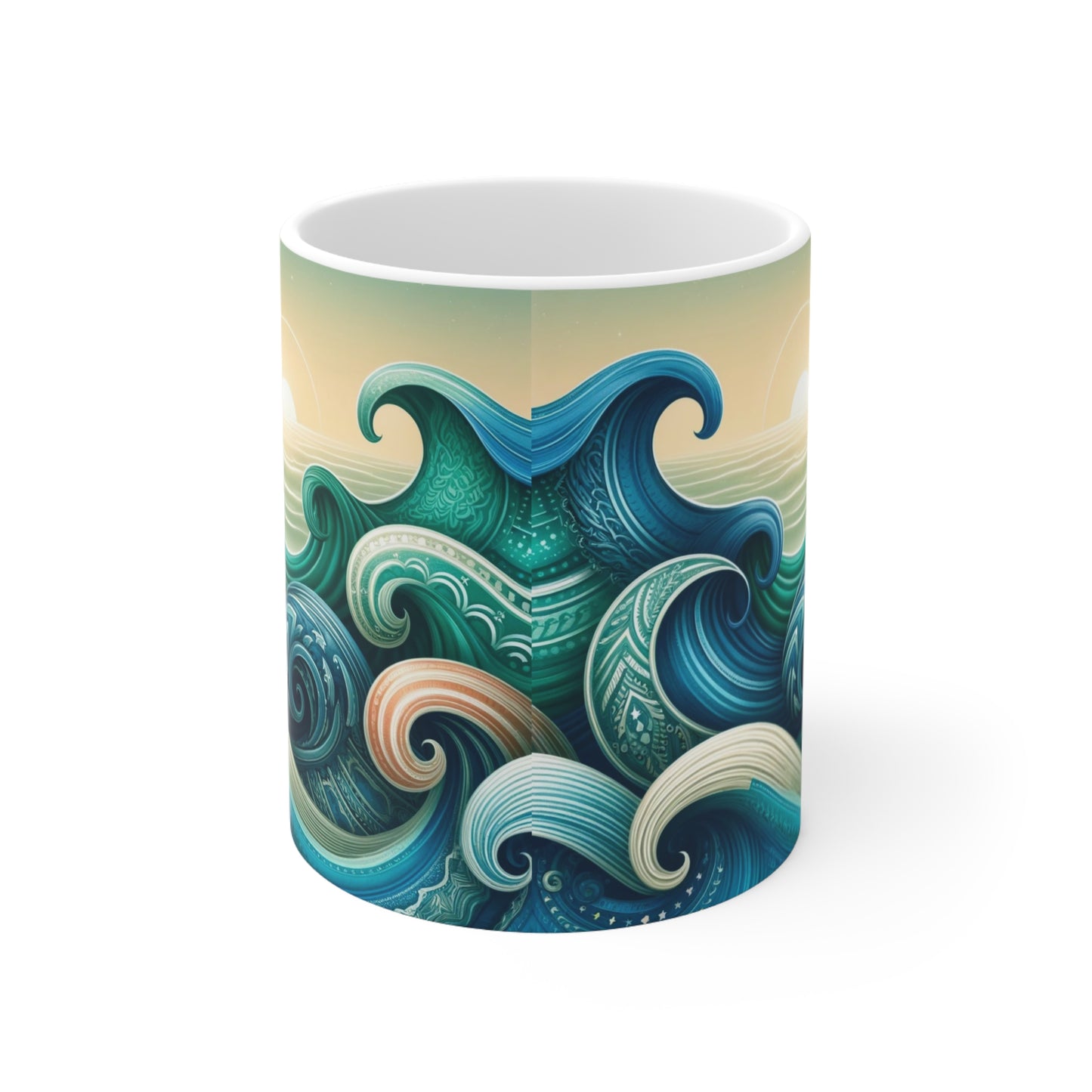 Ocean Harmony Mug - White Ceramic Mug, 11oz