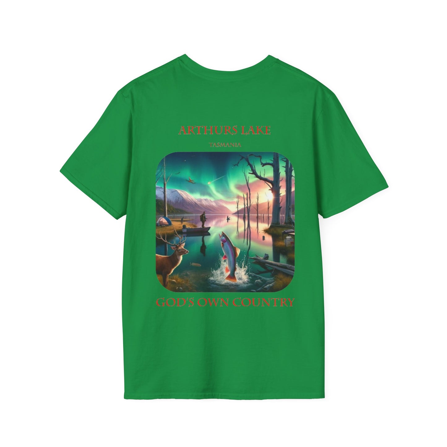 Explore the Wonders of the Central Plateau - Arthurs Lake - Unisex Softstyle T-Shirt - Printed on Back