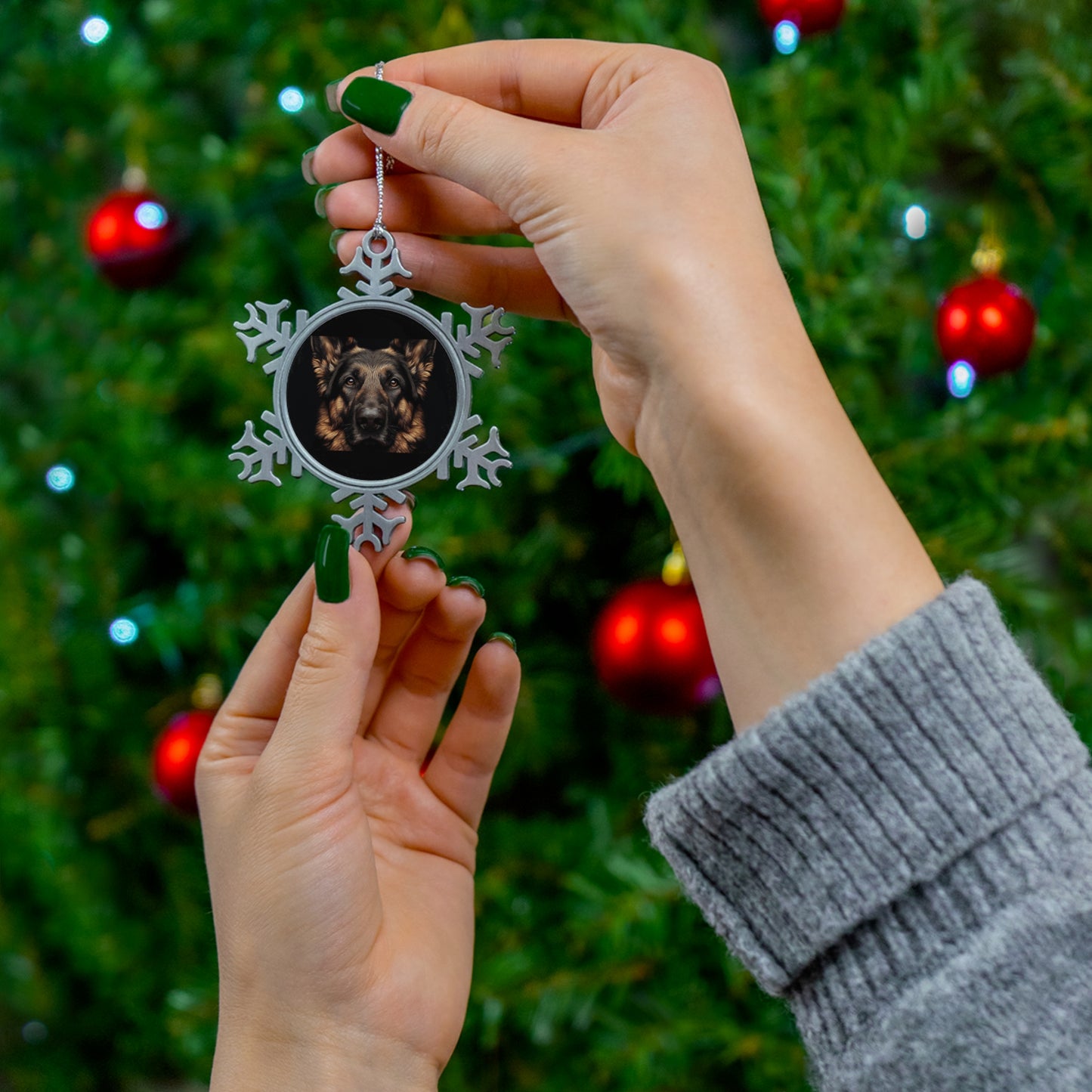 German Shepherd - Lockie - Pewter Snowflake Ornament