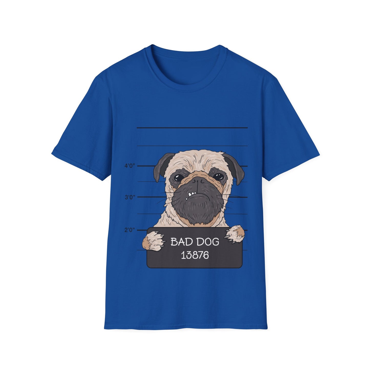 Pug mugshot t-shirt, funny dog shirt, bad dog design, novelty pet lover tee, humorous pug shirt, cute dog graphic tee, police lineup shirt