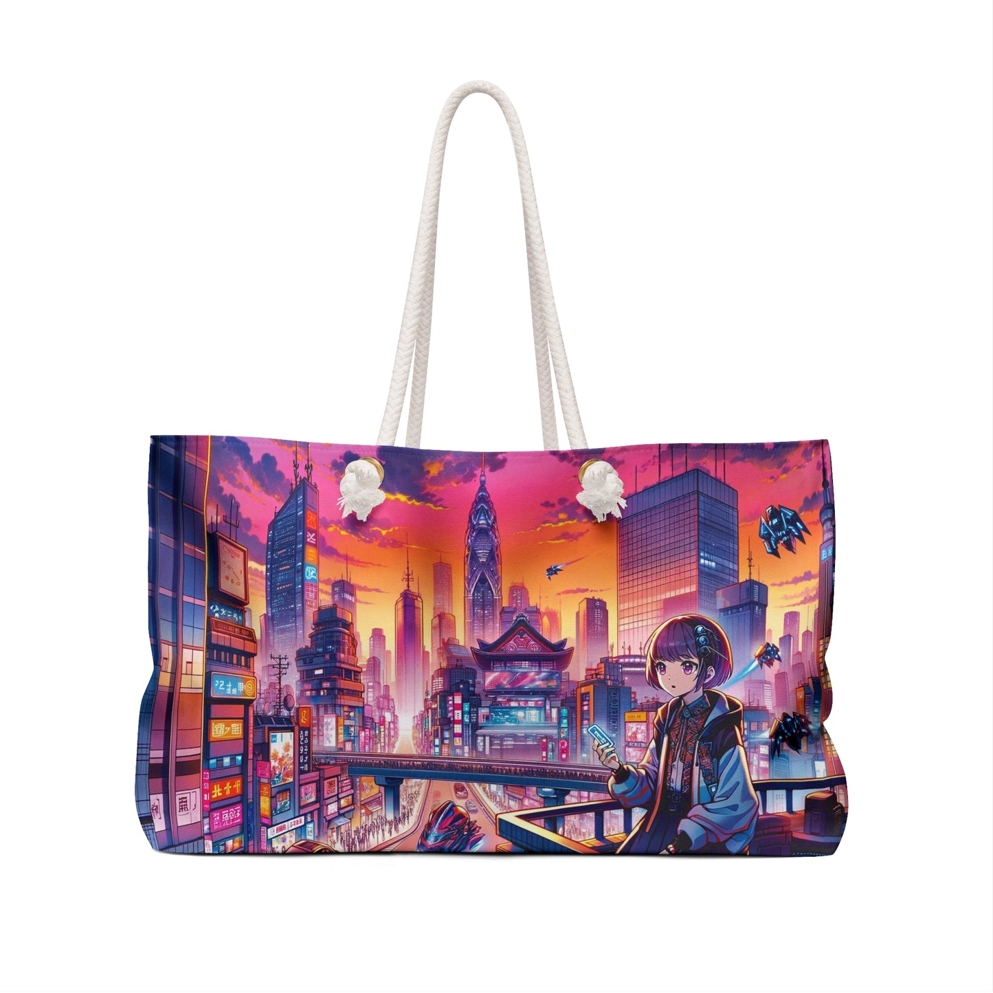 Anime - Futuristic Cityscape at Sunset - Weekender Bag