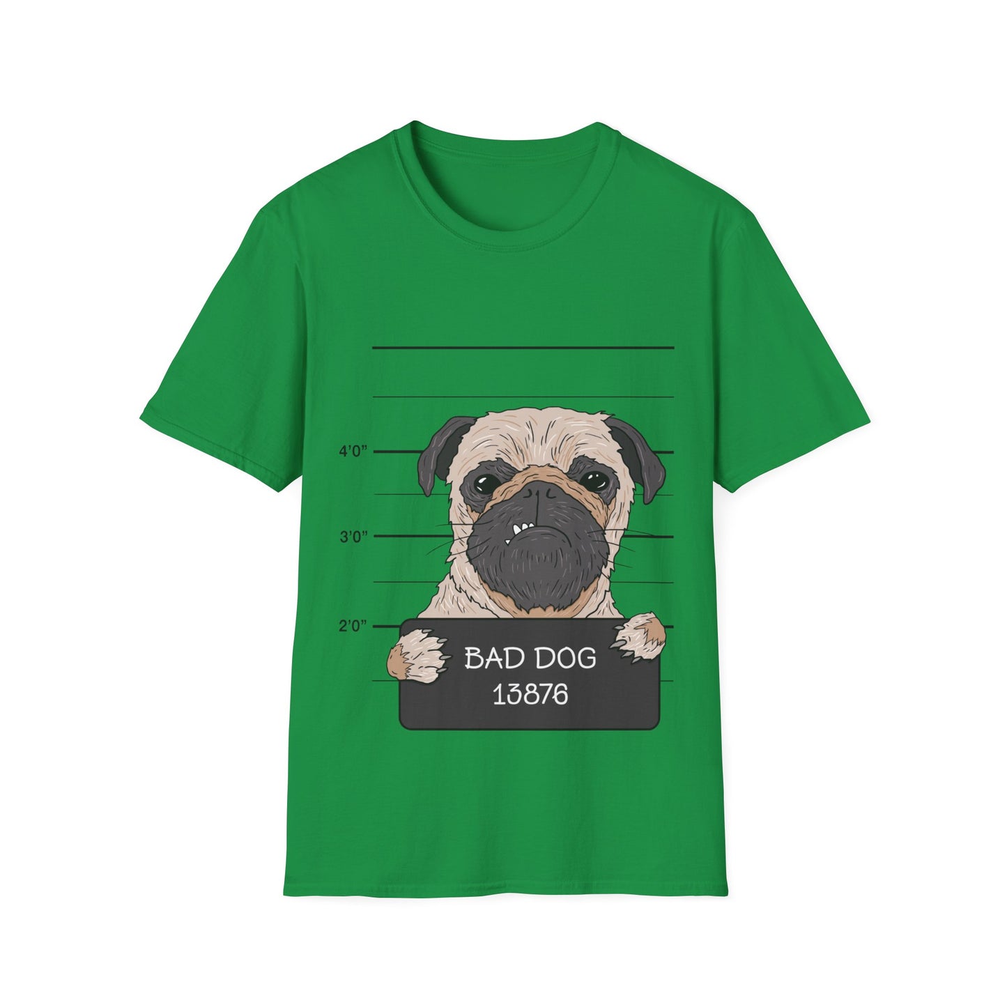 Pug mugshot t-shirt, funny dog shirt, bad dog design, novelty pet lover tee, humorous pug shirt, cute dog graphic tee, police lineup shirt