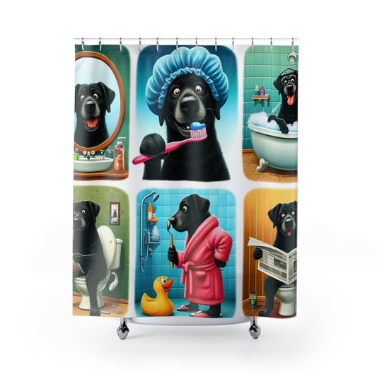 Playful Black Labrador Bathroom Collage Shower Curtain - Shower Curtains