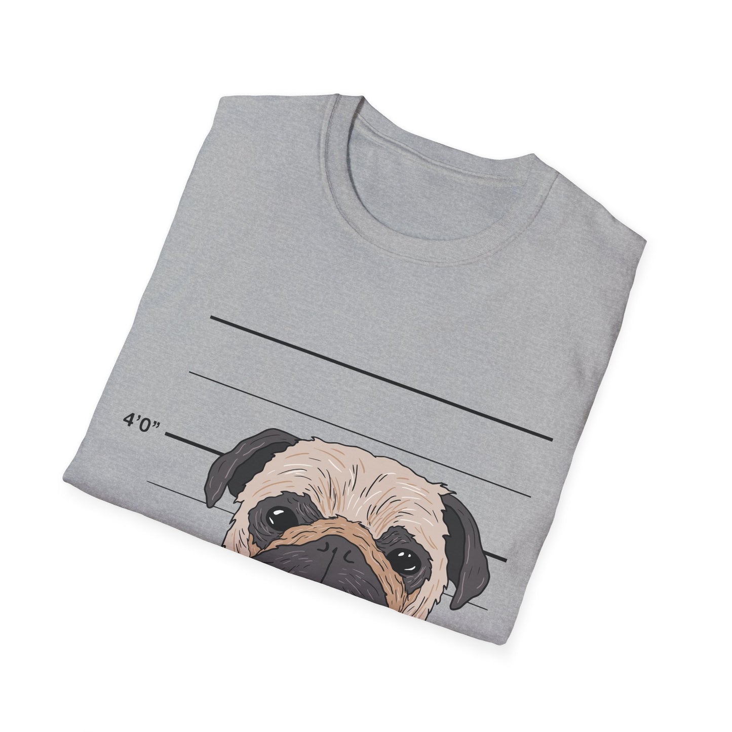 Pug mugshot t-shirt, funny dog shirt, bad dog design, novelty pet lover tee, humorous pug shirt, cute dog graphic tee, police lineup shirt