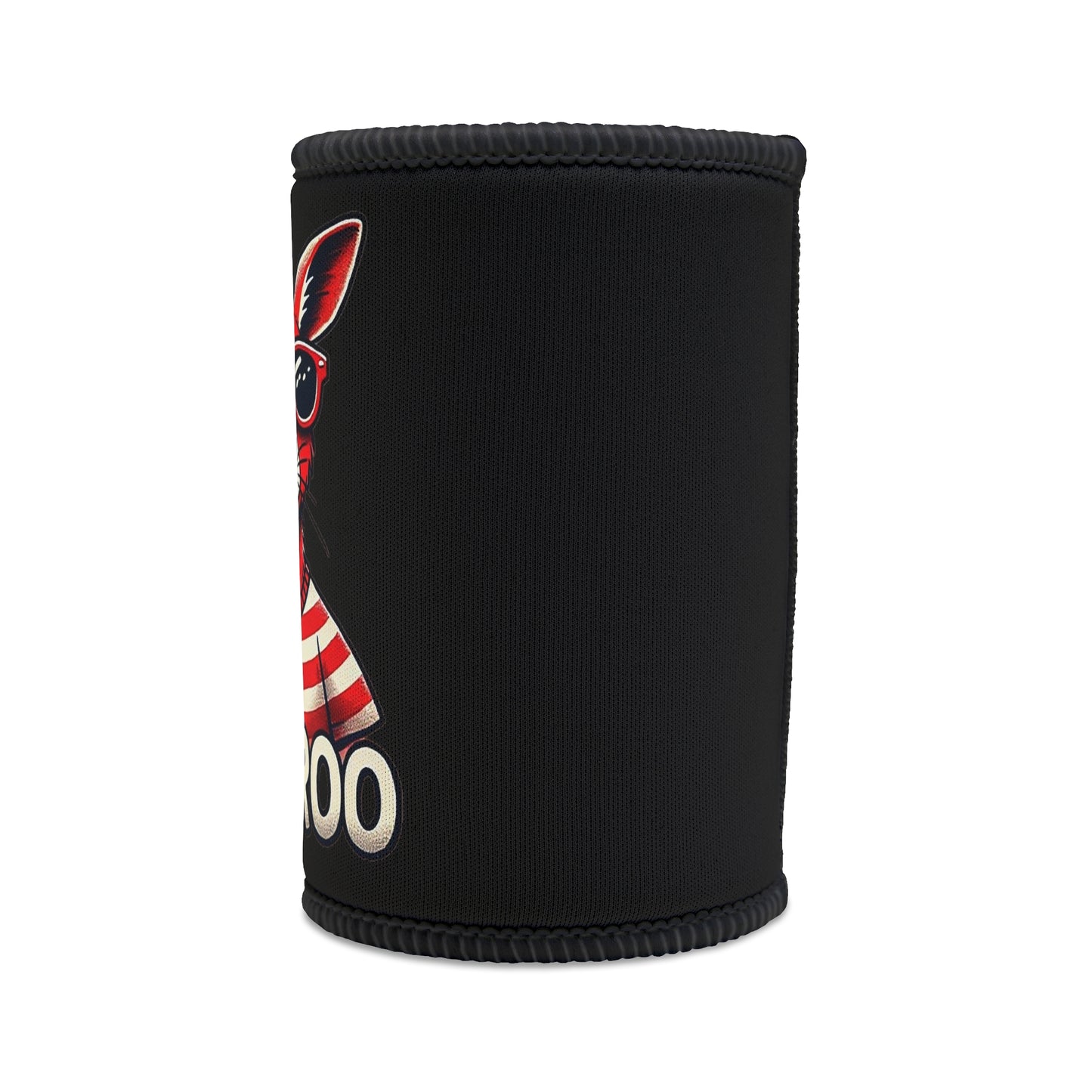 Stubby Holder Hoo Roo can cooler, kangaroo, sunglasses, insulated cooler, humorous design, trendy accessory, fun design, black can cooler