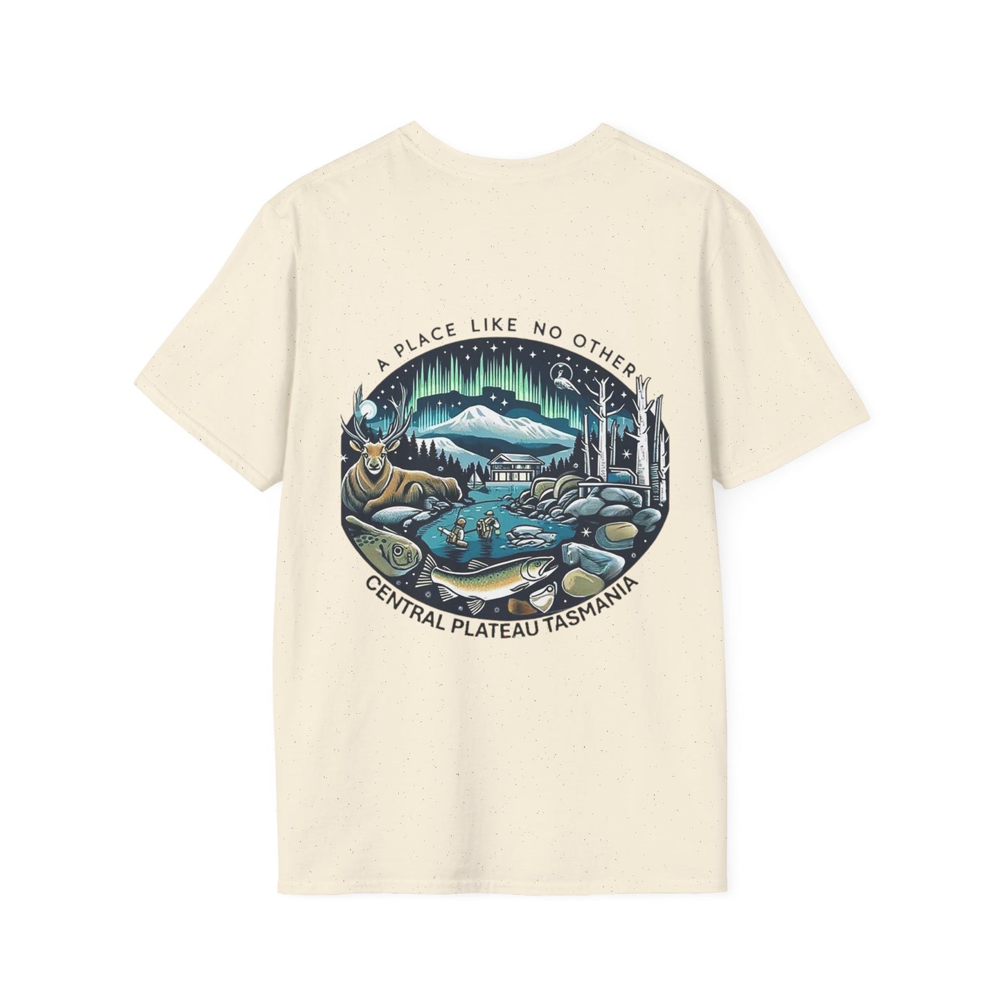 Explore the Wonders of Central Plateau, Tasmania Unisex Softstyle T-Shirt - Printed on Back