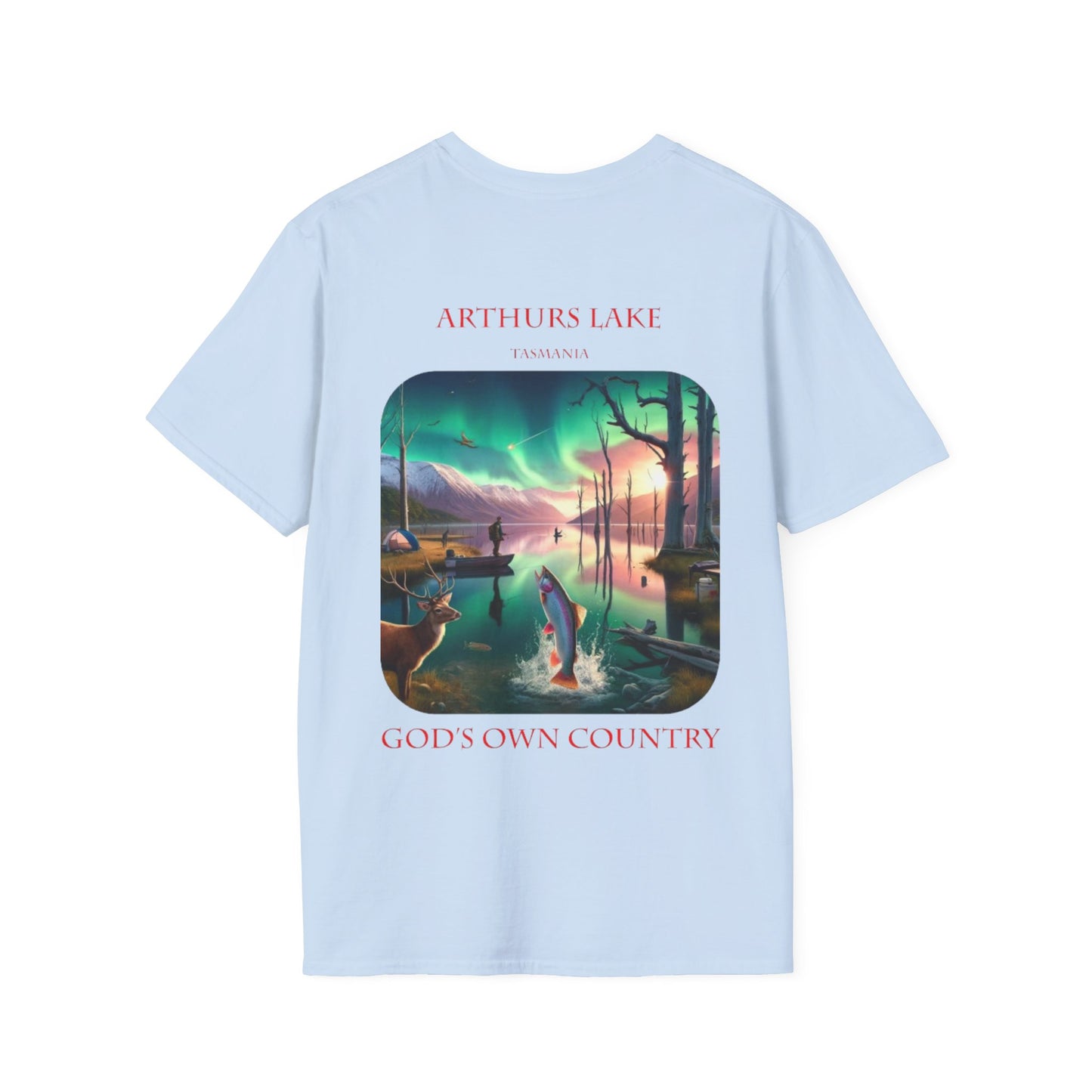 Explore the Wonders of the Central Plateau - Arthurs Lake - Unisex Softstyle T-Shirt - Printed on Back