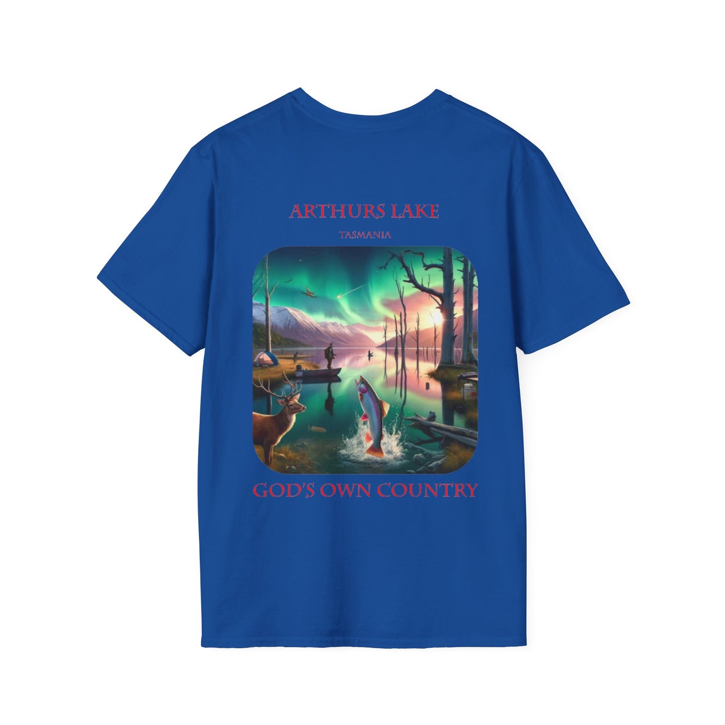 Explore the Wonders of the Central Plateau - Arthurs Lake - Unisex Softstyle T-Shirt - Printed on Back