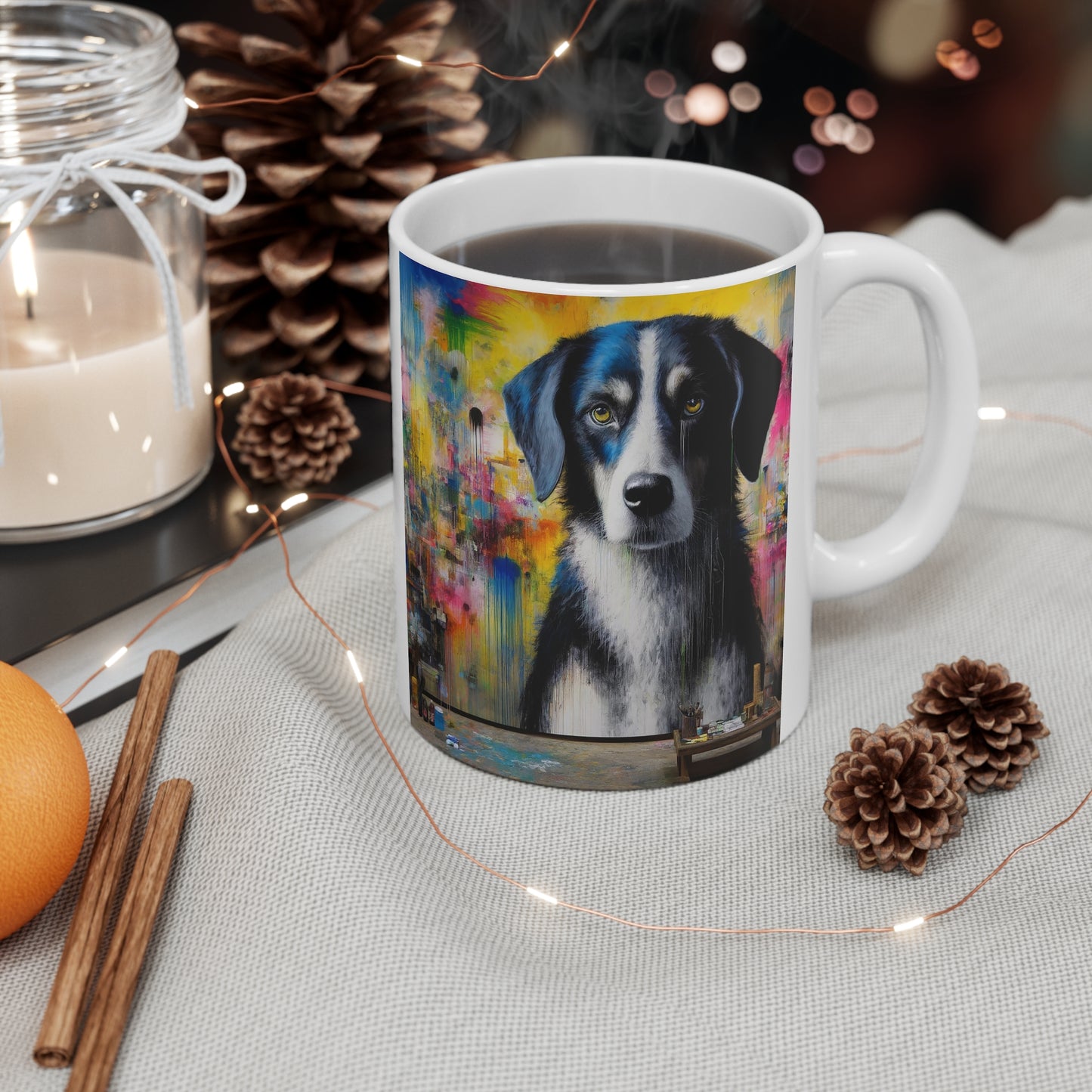 Abstract Canine Expression - White Ceramic Mug, 11oz