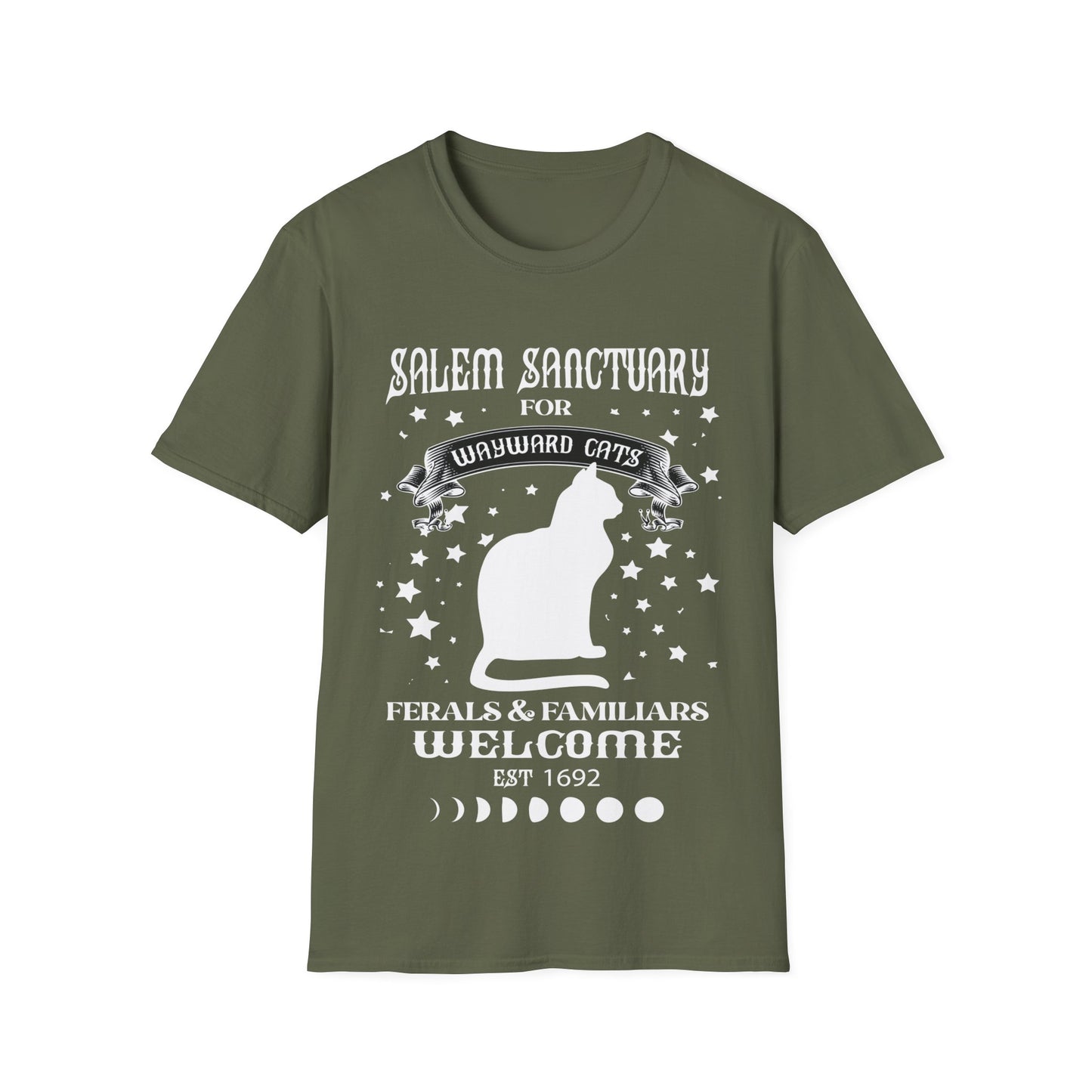 Salem sanctuary cat shirt, witchy cat t-shirt, Salem cat lover tee, magical cat design, ferals and familiars welcome, mystical cat apparel