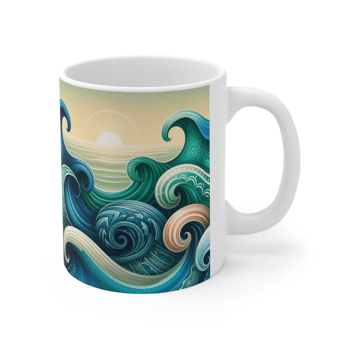 Ocean Harmony Mug - White Ceramic Mug, 11oz