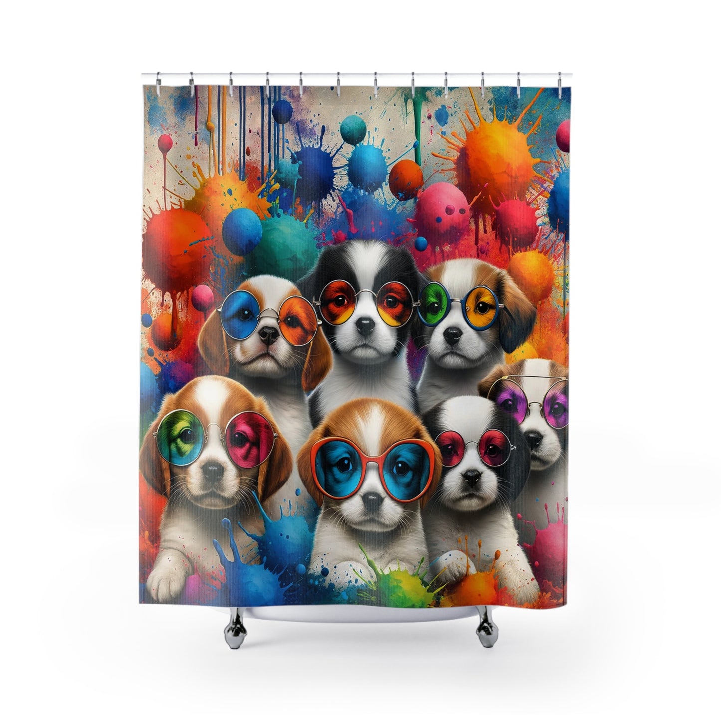 Colourful Puppy Party Shower Curtain