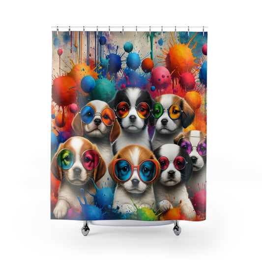 Colourful Puppy Party Shower Curtain