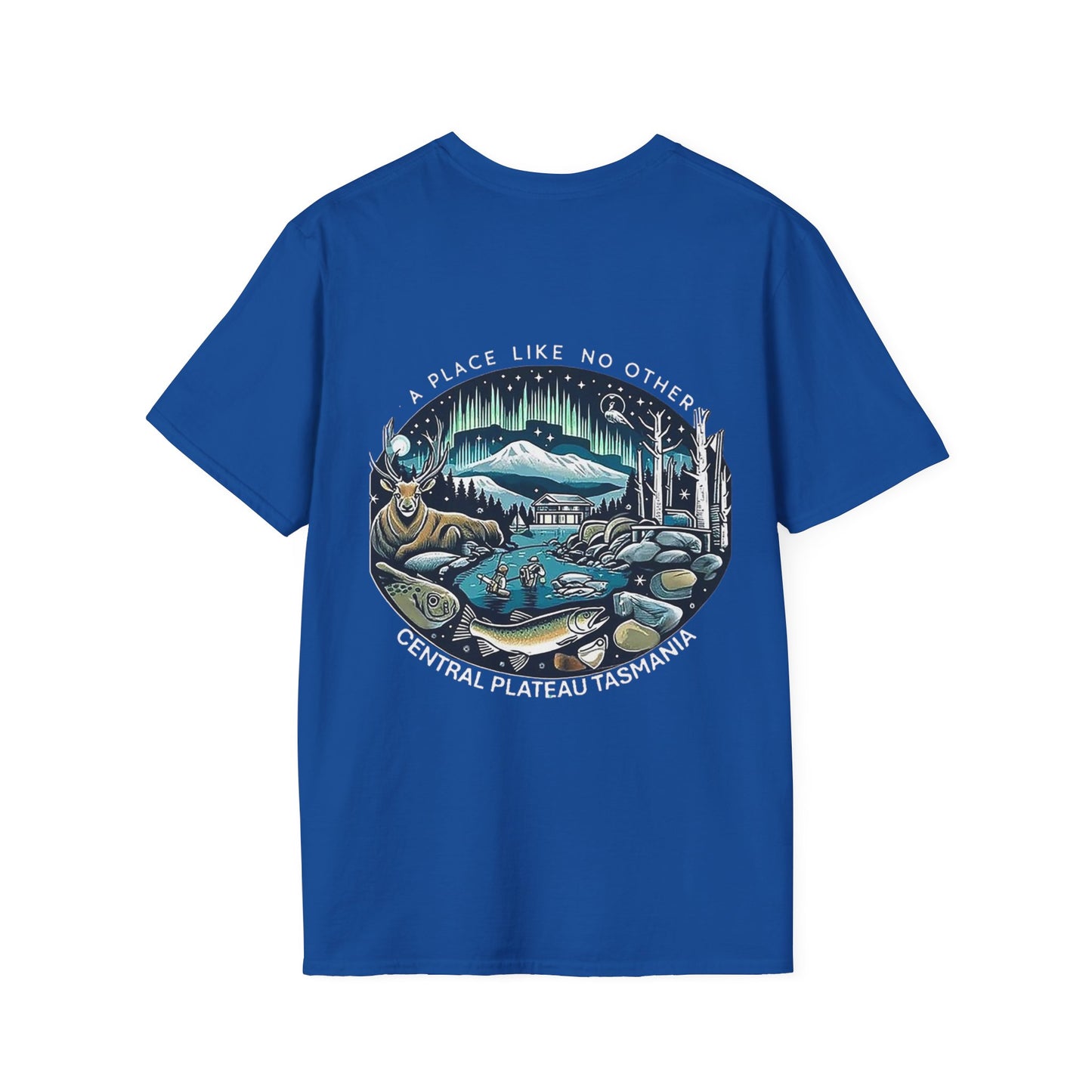 Explore the Wonders of Central Plateau, Tasmania - Unisex Softstyle T-Shirt - Printed on Back