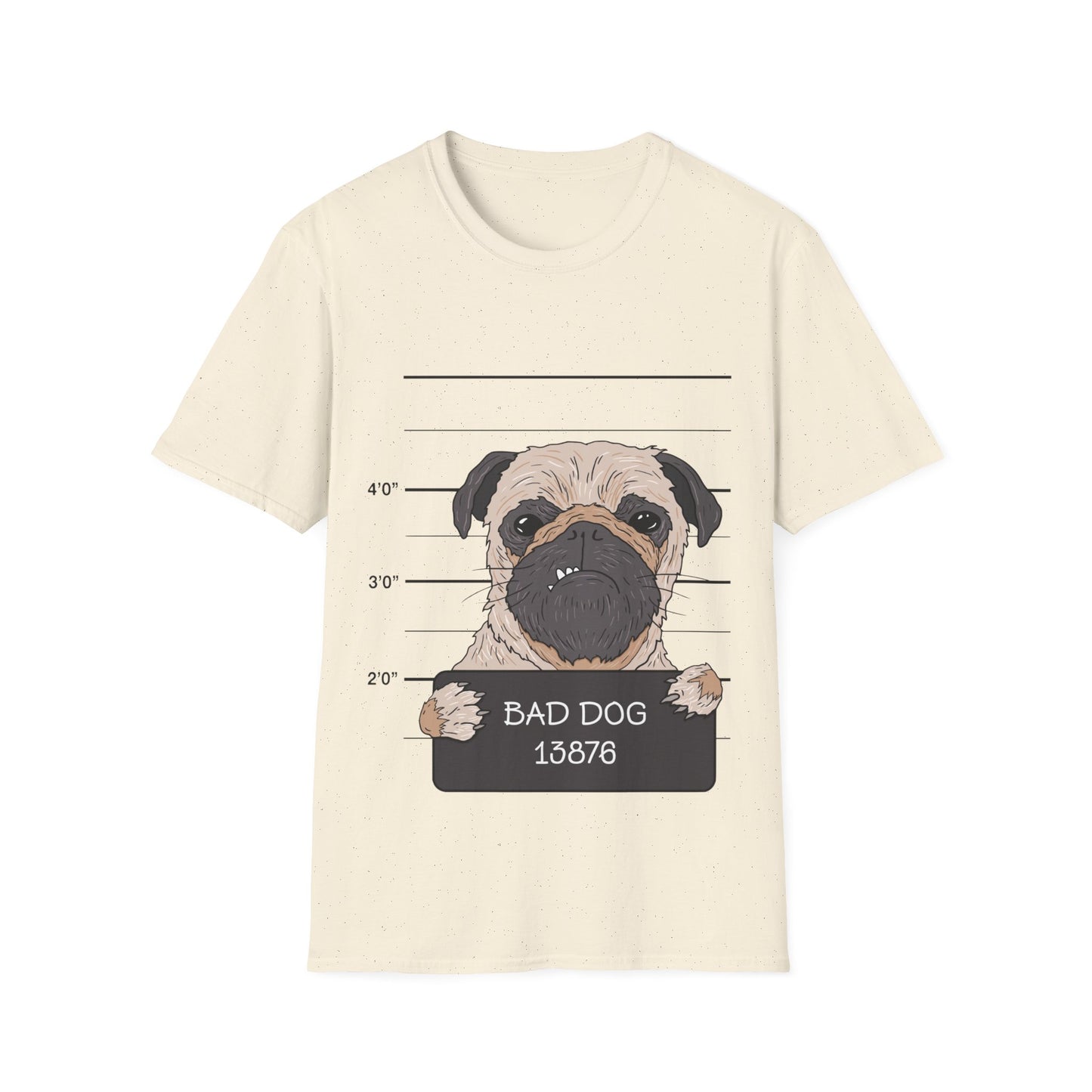 Pug mugshot t-shirt, funny dog shirt, bad dog design, novelty pet lover tee, humorous pug shirt, cute dog graphic tee, police lineup shirt