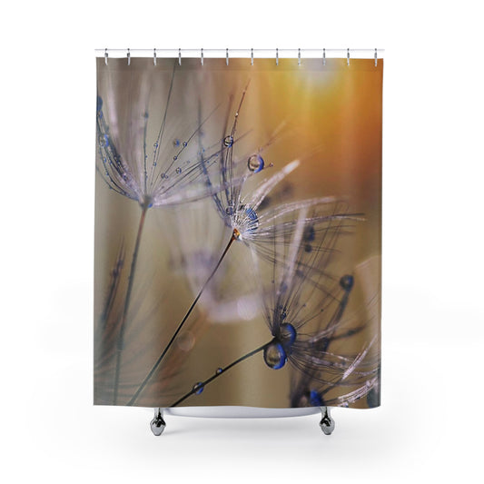 Serene Dandelion Dew Drops Shower Curtain