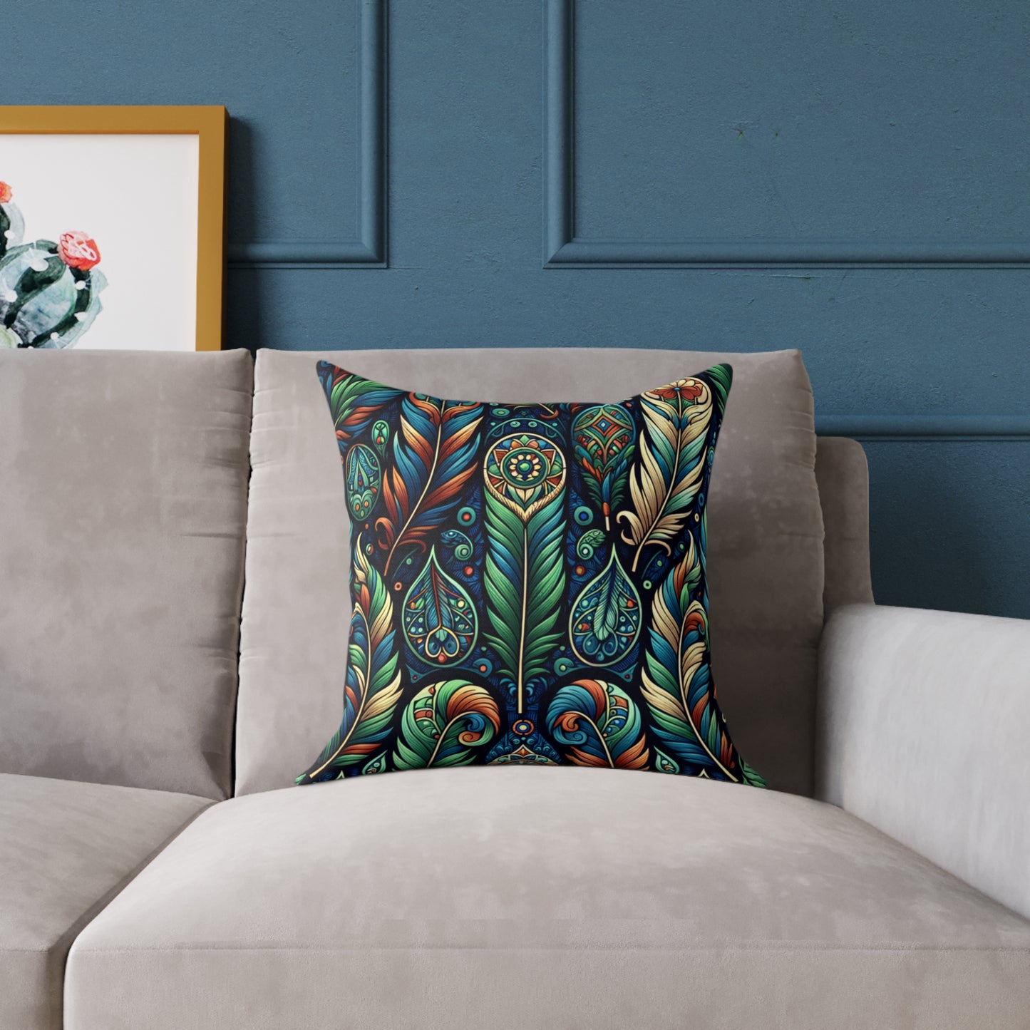 Bohemian Feather Cushion - Square Poly Canvas Pillow