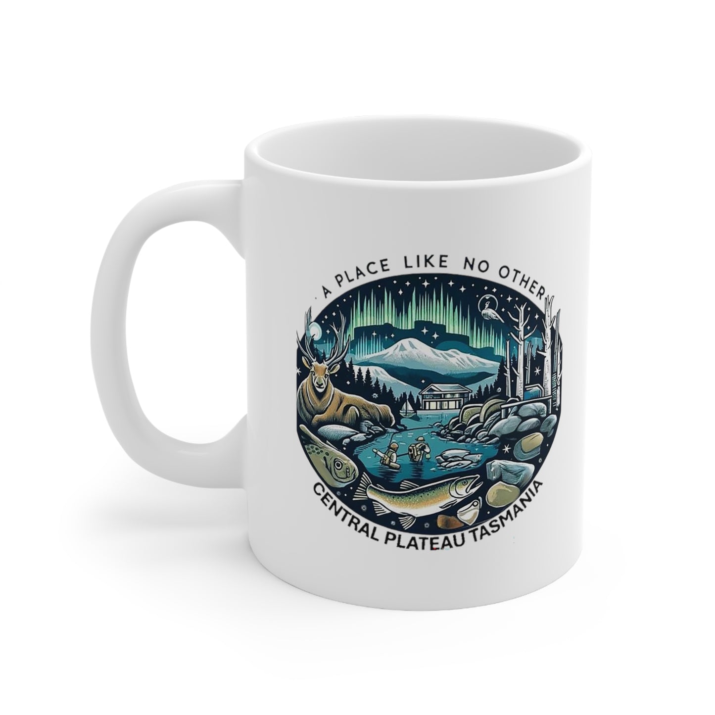 Explore the Wonders of Central Plateau, Tasmania  - Ceramic Coffee Cups, 11oz, 15oz - Left Hand