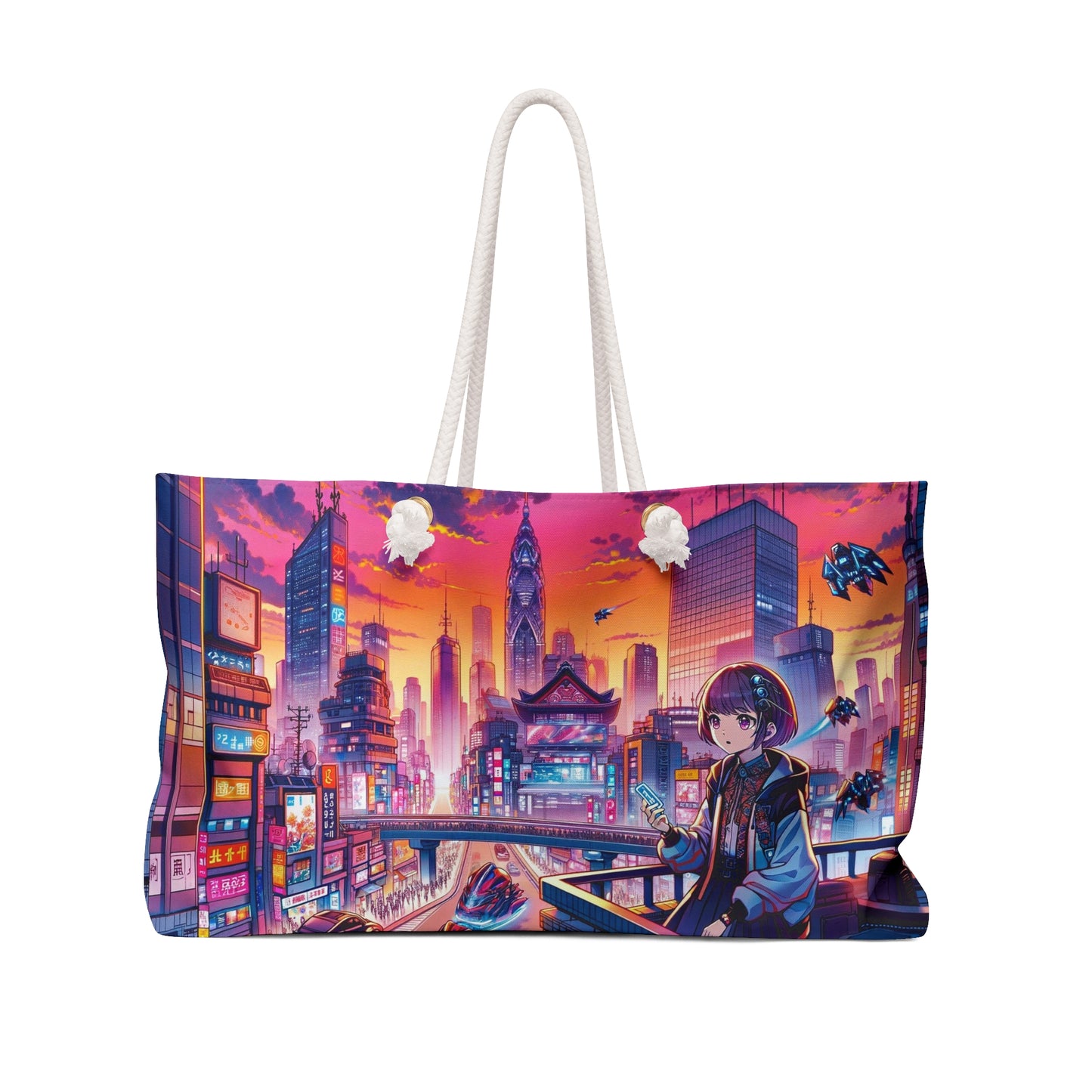 Anime - Futuristic Cityscape at Sunset - Weekender Bag