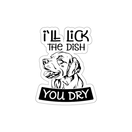 Funny dog sticker, Labrador dish licking, kitchen humor decal, pet lover sticker, witty decoration, dog-themed sticker, dishwasher partner