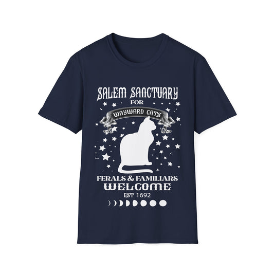 Salem sanctuary cat shirt, witchy cat t-shirt, Salem cat lover tee, magical cat design, ferals and familiars welcome, mystical cat apparel