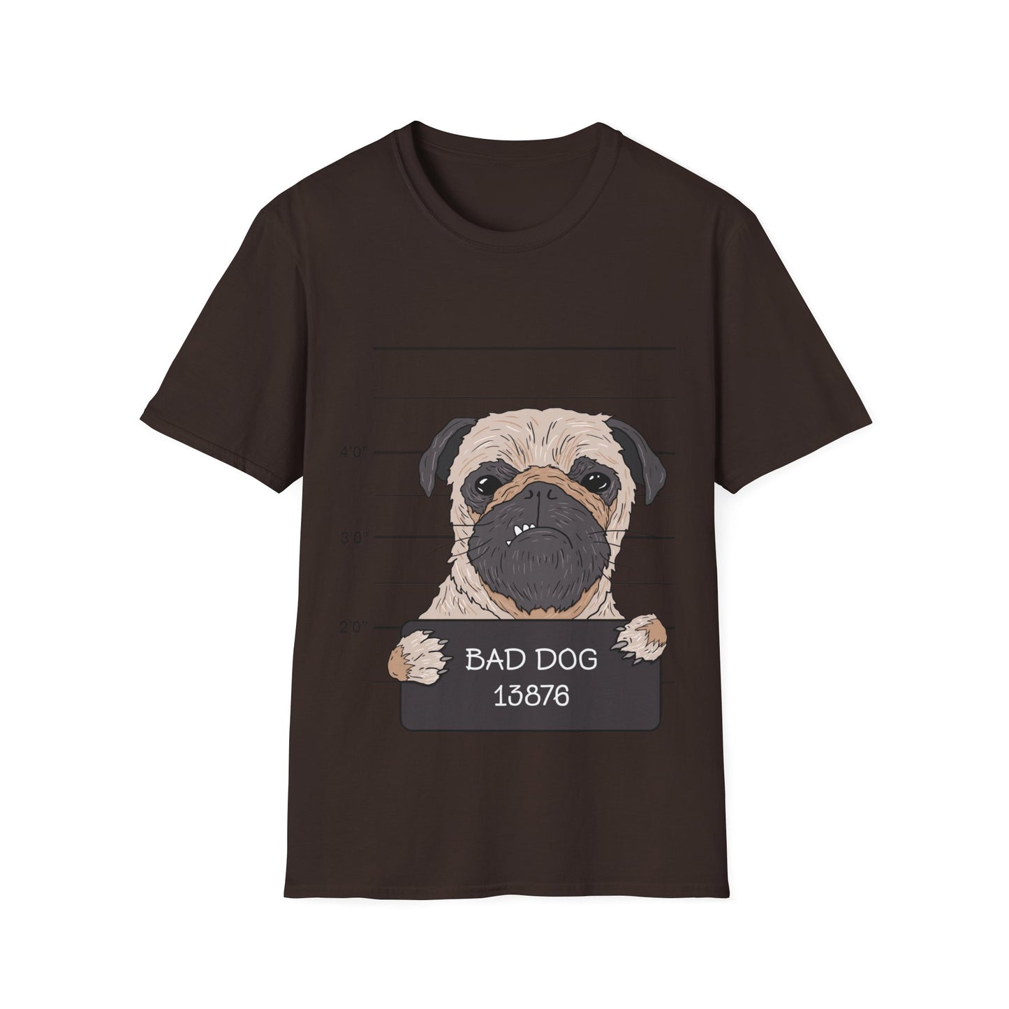 Pug mugshot t-shirt, funny dog shirt, bad dog design, novelty pet lover tee, humorous pug shirt, cute dog graphic tee, police lineup shirt