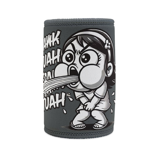 Stubby Holder Hawk tuah stubby holder, funny spitting girl design, humorous drink cooler, playful beverage accessory, novelty stubby holder