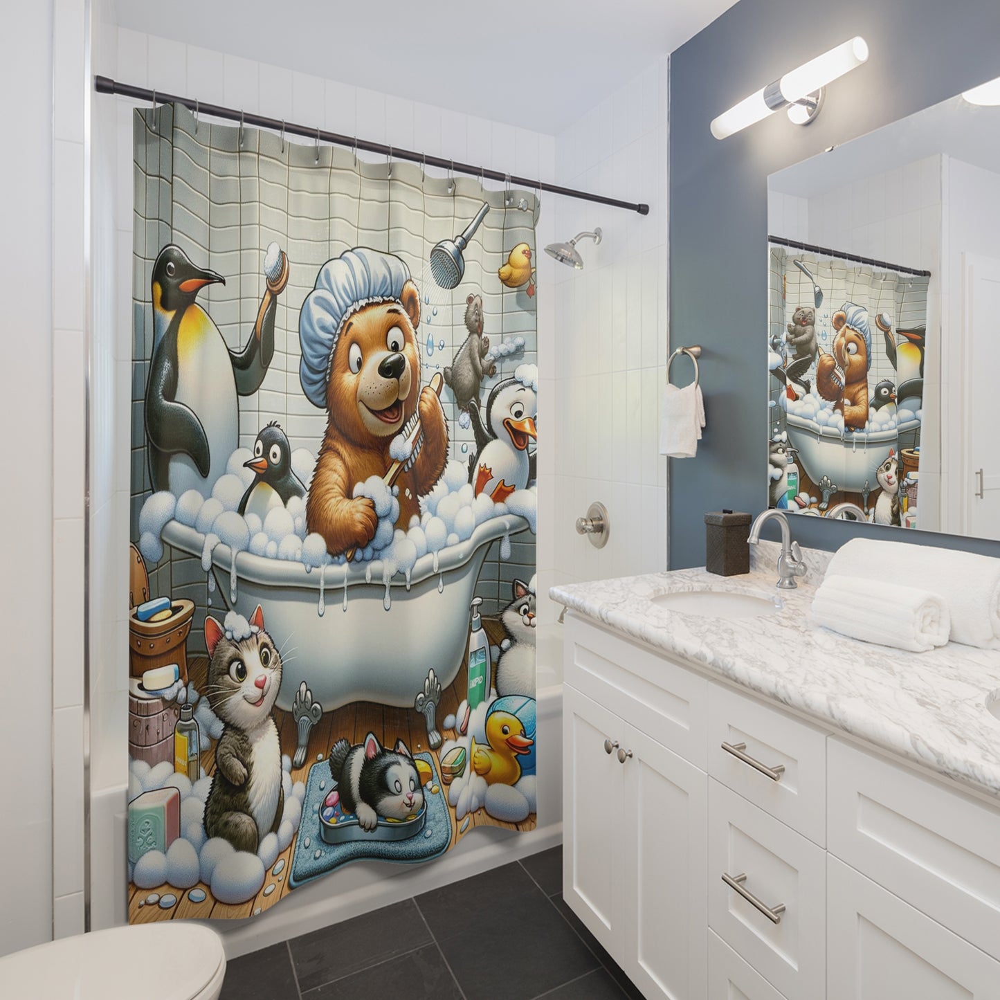 Playful Animal Shower Party Curtain