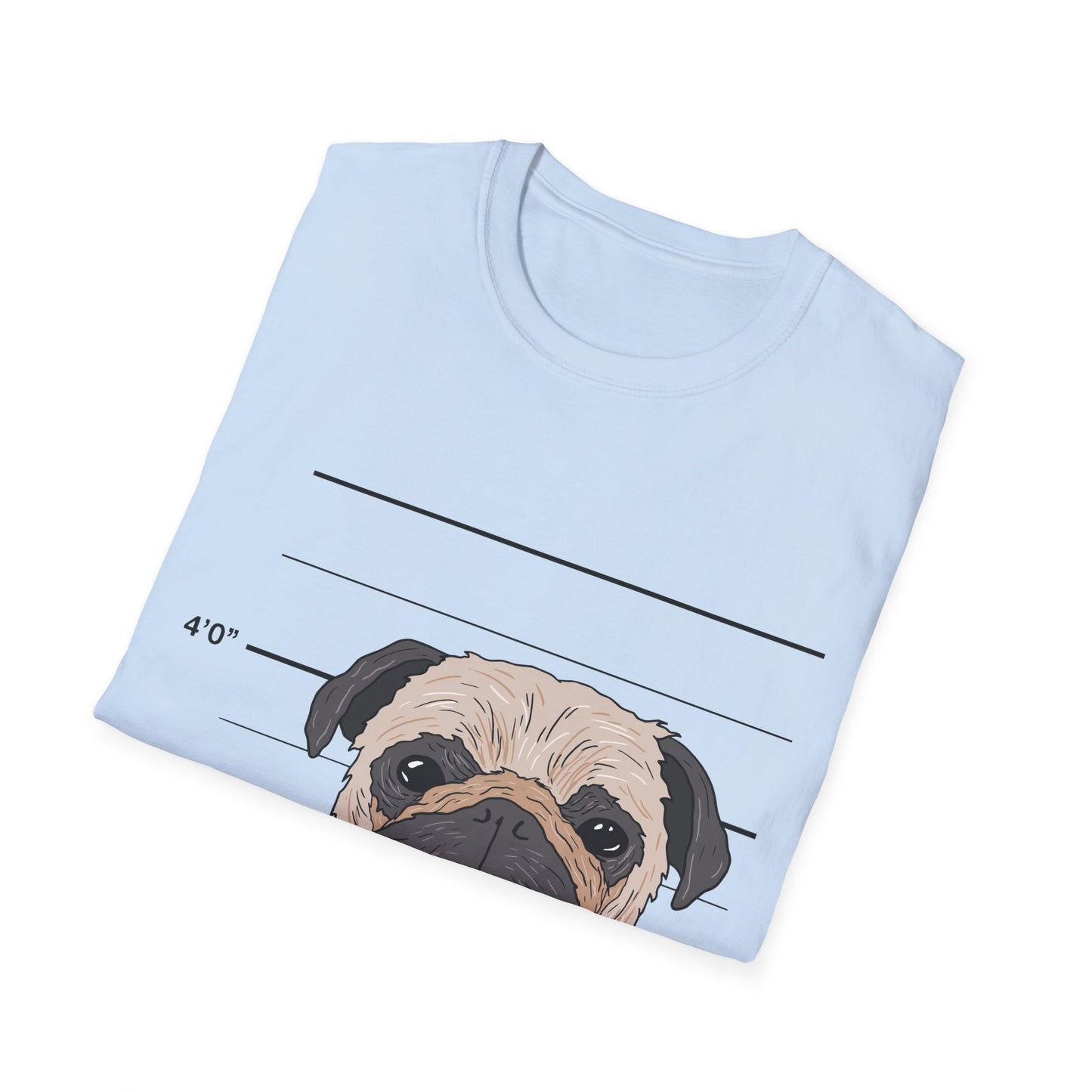 Pug mugshot t-shirt, funny dog shirt, bad dog design, novelty pet lover tee, humorous pug shirt, cute dog graphic tee, police lineup shirt