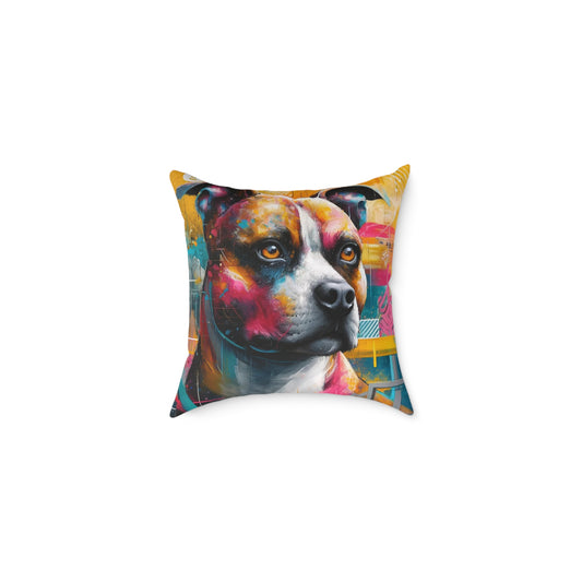 Vibrant Canine Majesty - Square Poly Canvas Pillow