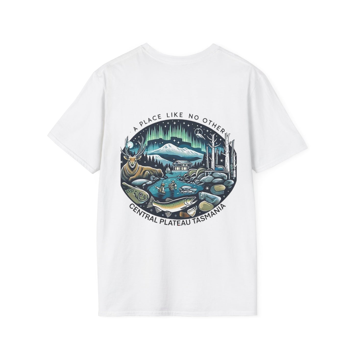 Explore the Wonders of Central Plateau, Tasmania Unisex Softstyle T-Shirt - Printed on Back