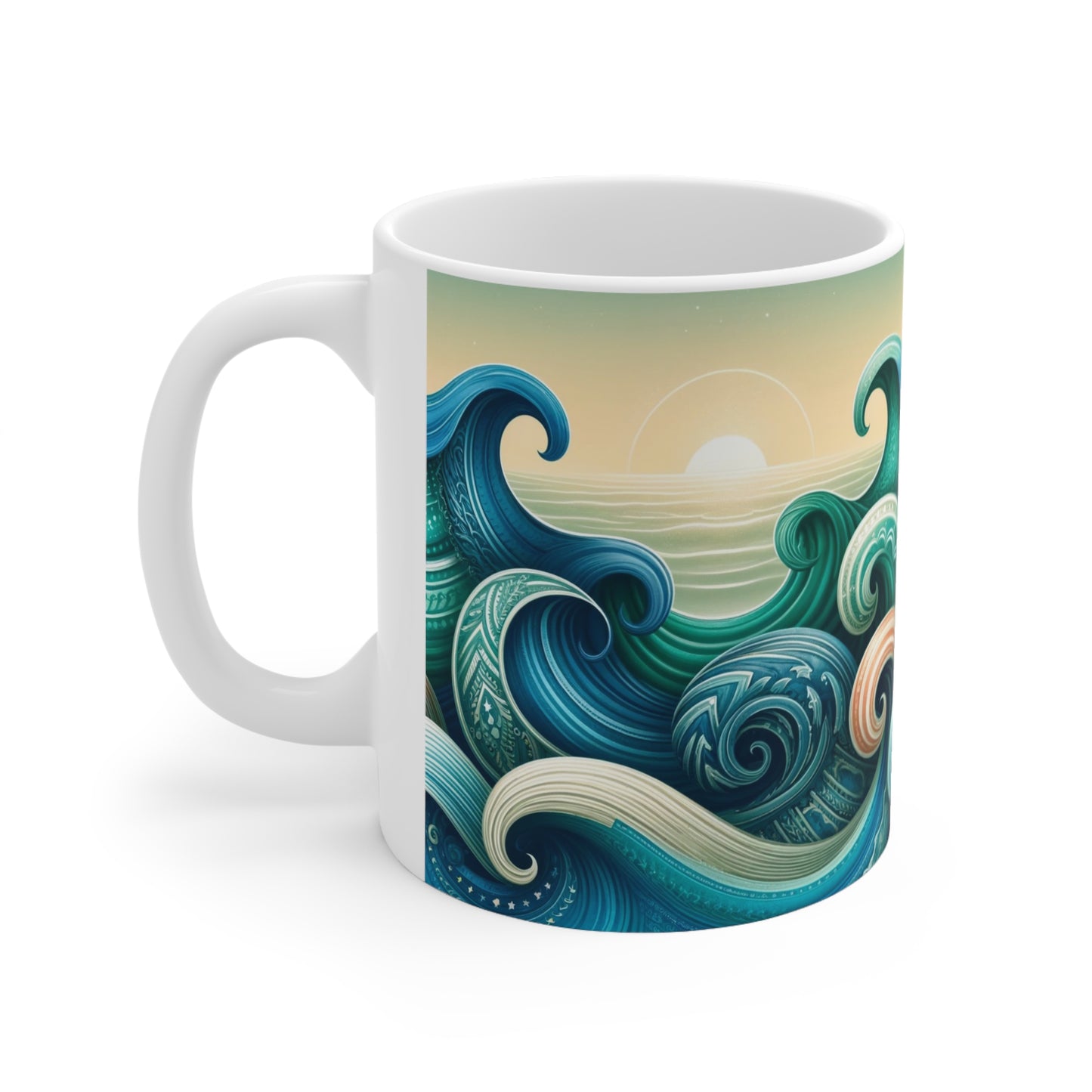 Ocean Harmony Mug - White Ceramic Mug, 11oz