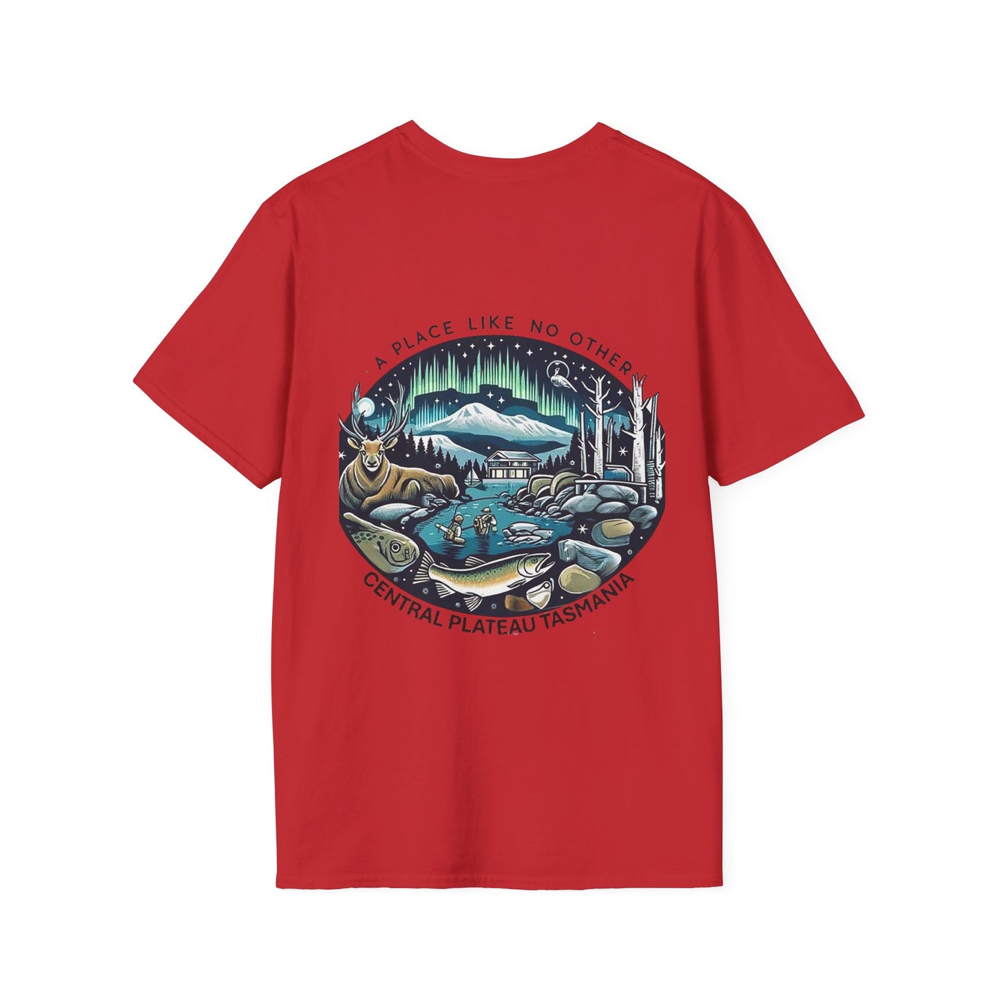 Explore the Wonders of Central Plateau, Tasmania Unisex Softstyle T-Shirt - Printed on Back