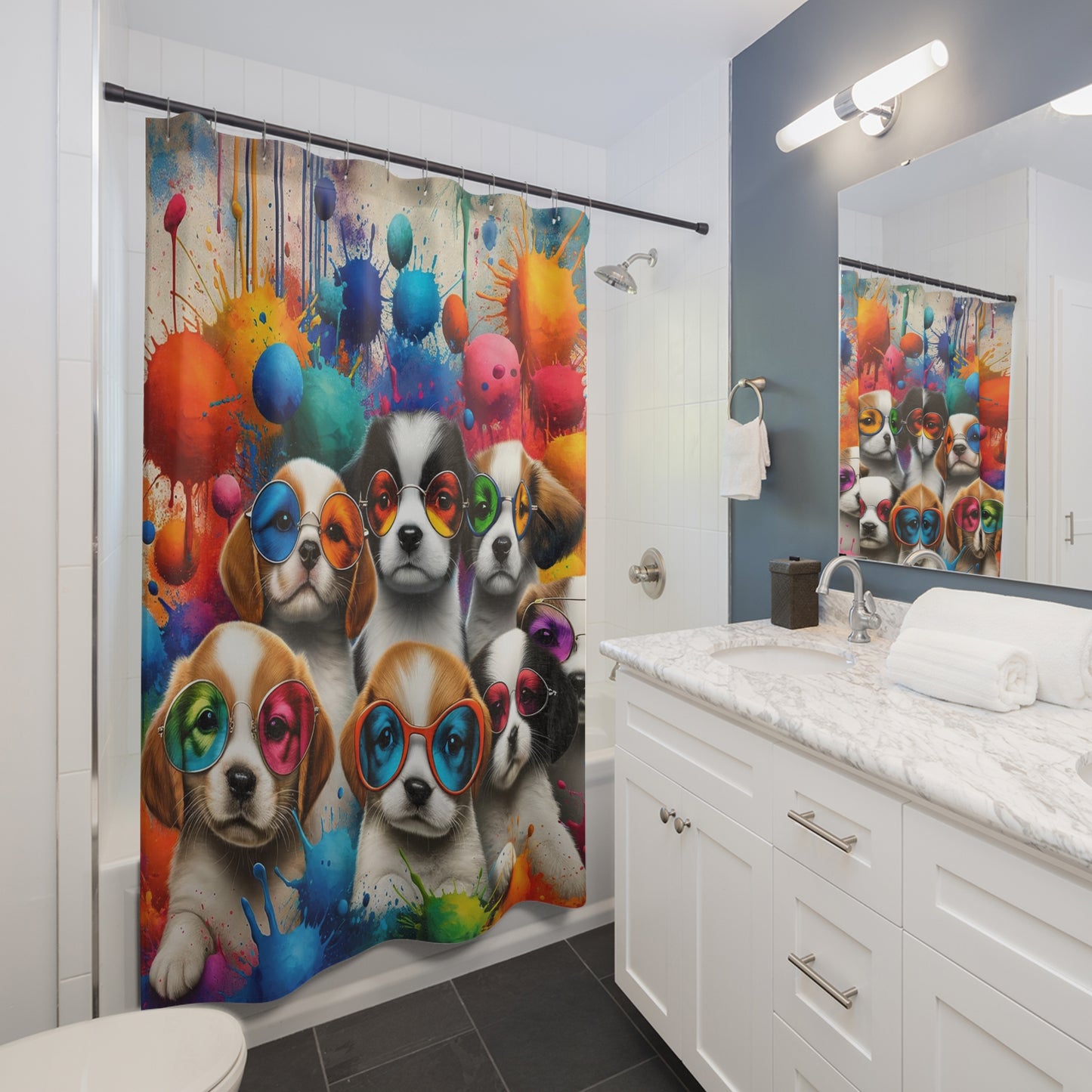 Colourful Puppy Party Shower Curtain