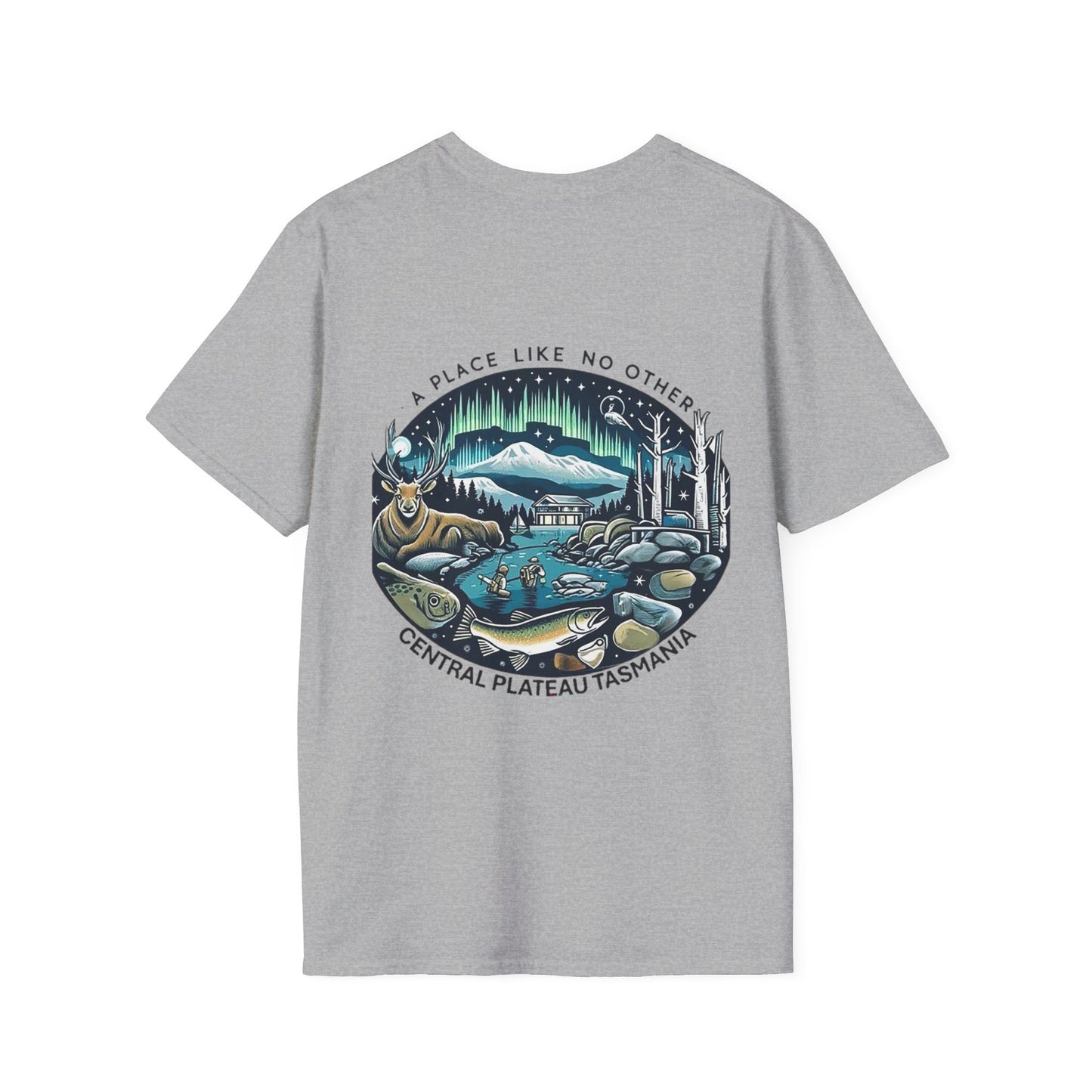 Explore the Wonders of Central Plateau, Tasmania Unisex Softstyle T-Shirt - Printed on Back