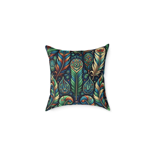 Bohemian Feather Cushion - Square Poly Canvas Pillow