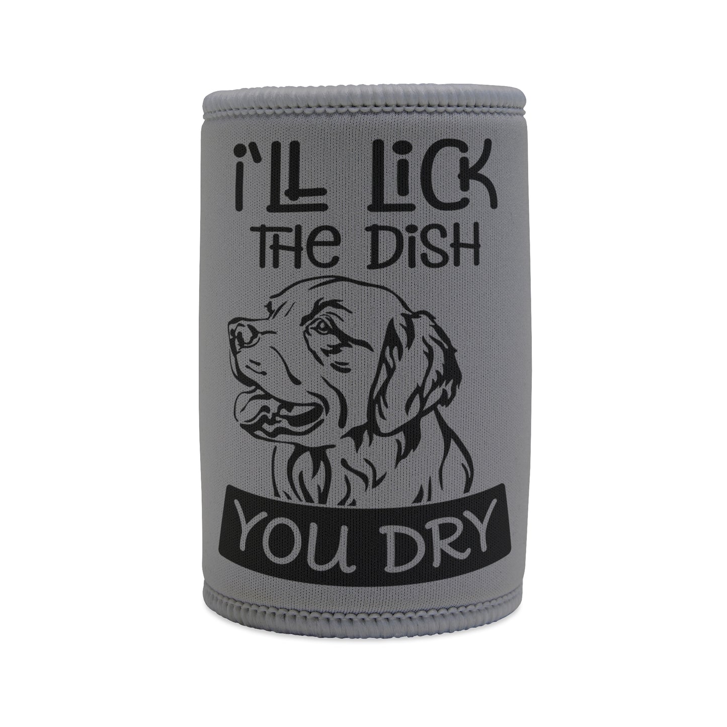 Funny dog stubby holder, Labrador dish licking, pet lover gift, kitchen humor, dog-themed drink holder,witty drink accessory, dog lover item