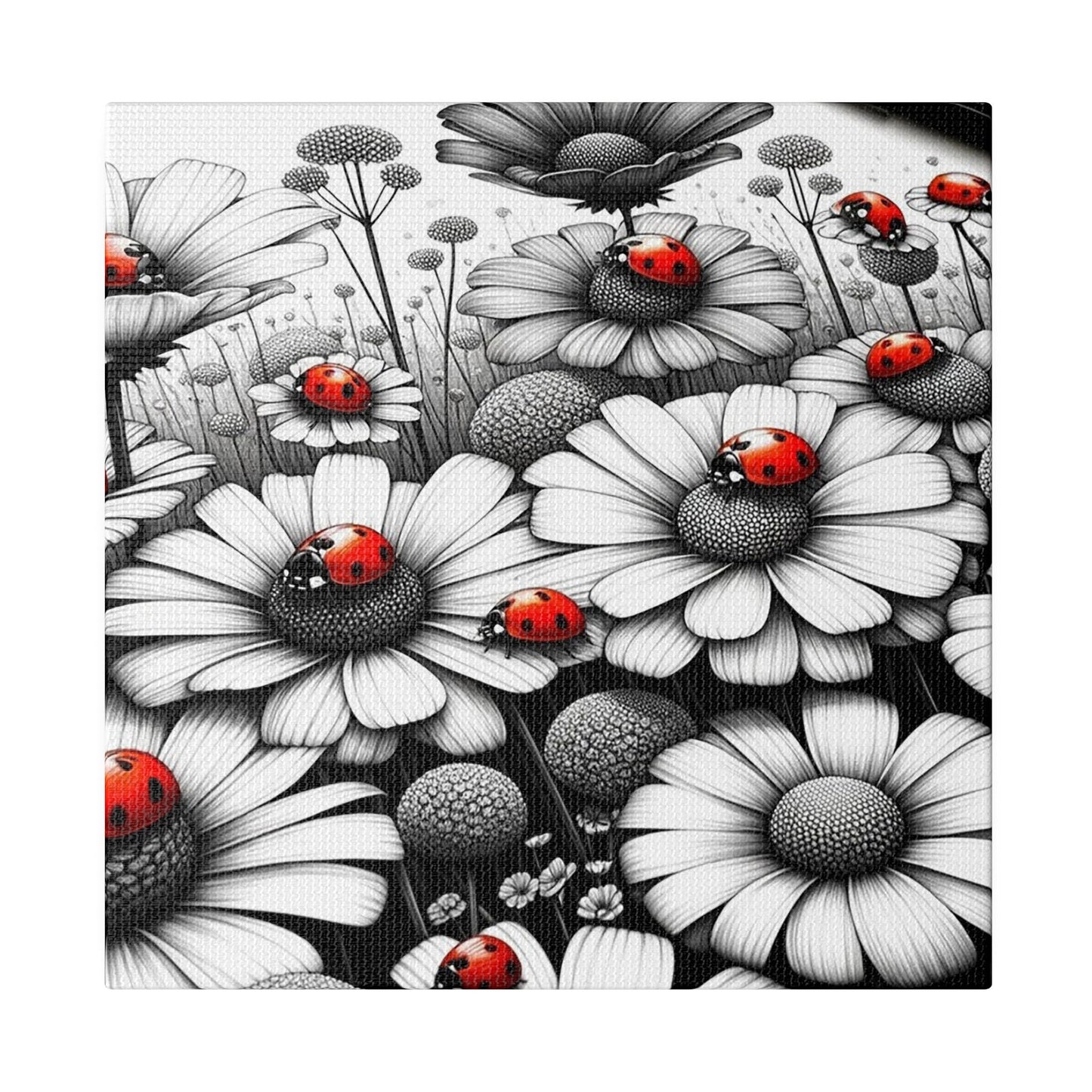 Ladybug Symphony: A Dance Among Daisies - Matte Canvas, Stretched, 0.75"