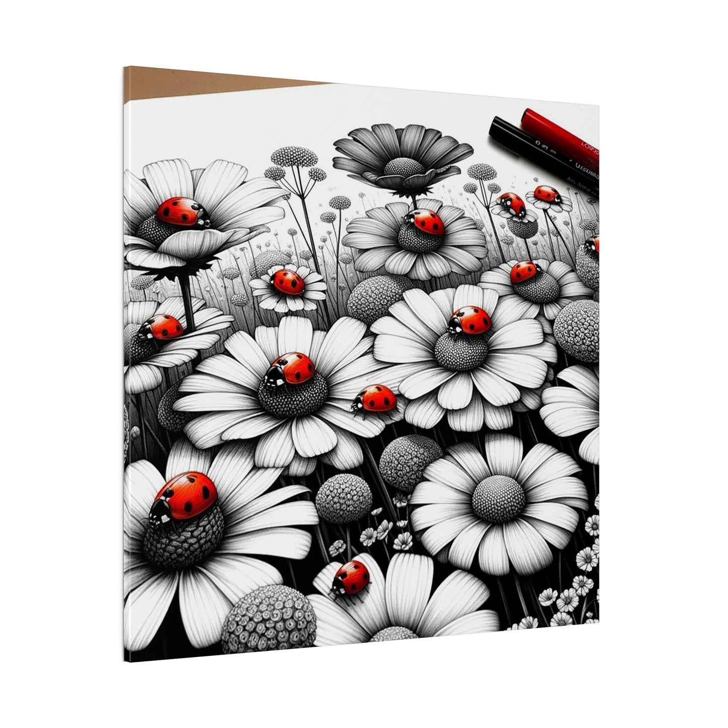 Ladybug Symphony: A Dance Among Daisies - Matte Canvas, Stretched, 0.75"