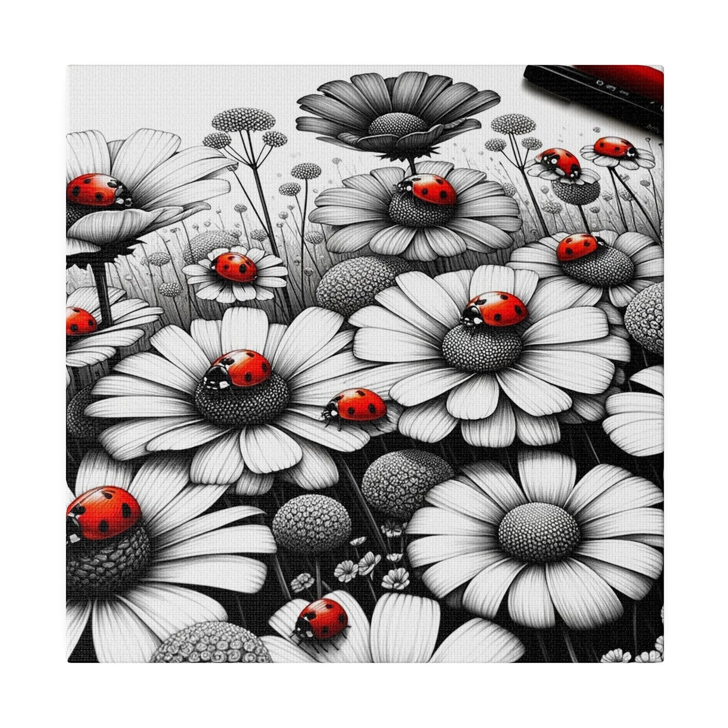 Ladybug Symphony: A Dance Among Daisies - Matte Canvas, Stretched, 0.75"