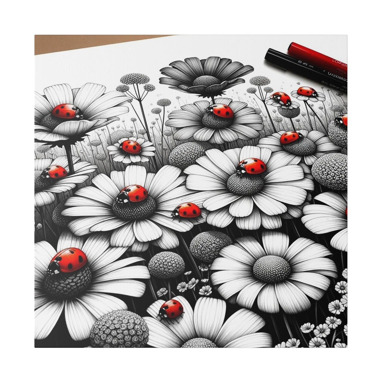 Ladybug Symphony: A Dance Among Daisies - Matte Canvas, Stretched, 0.75"